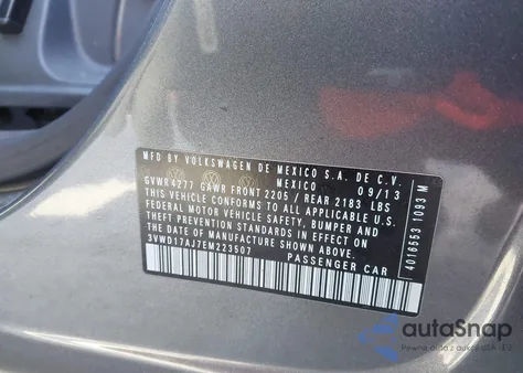 2014 Volkswagen Jetta 1.8T Se from USA, damaged, VIN 3VWD17AJ7EM223507